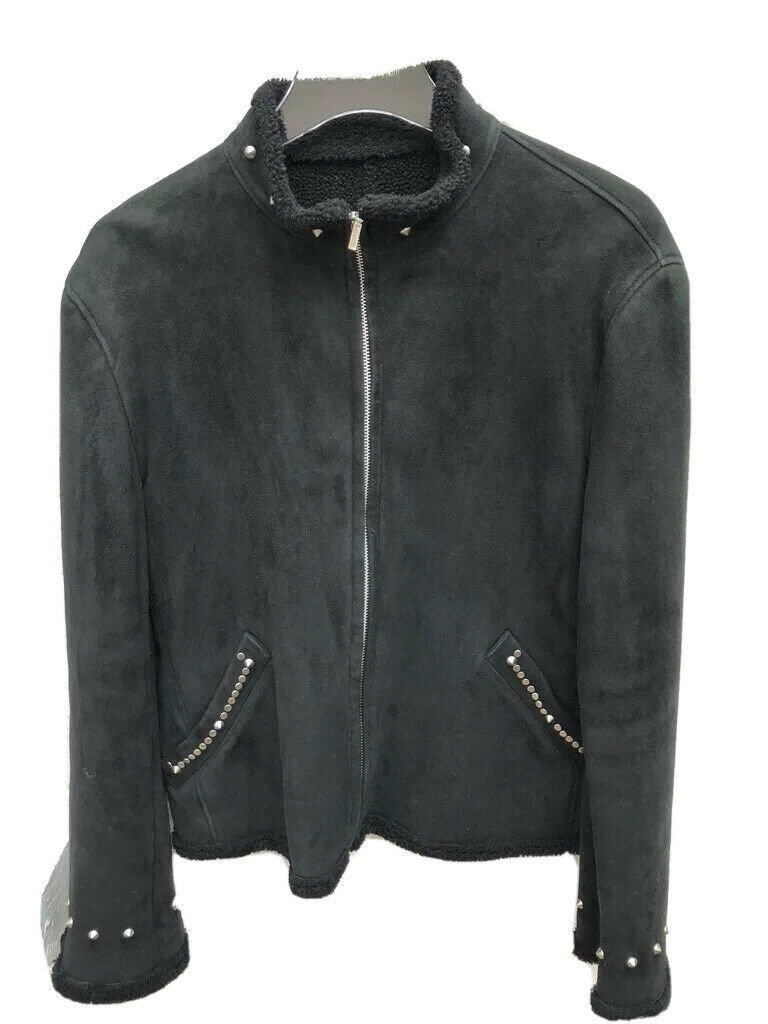 Versace Vintage Black Shearling Jacket Spikes Size L