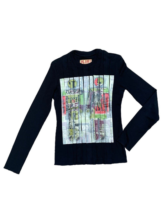 Anarchy Print Vintage Lacerated Black Longsleeves Size M Unis
