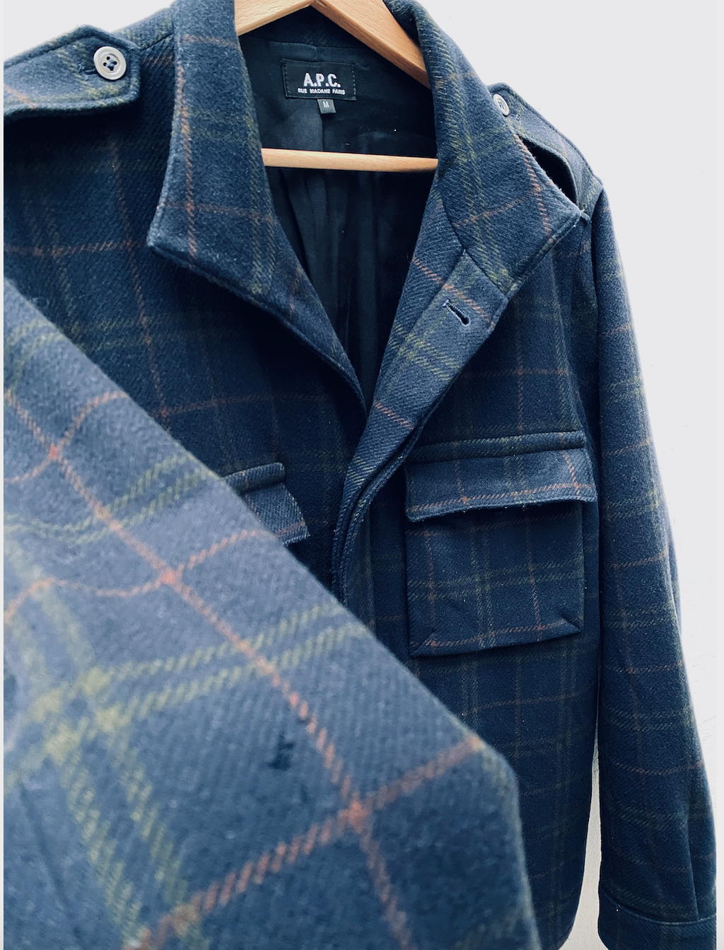 A.P.C. Navy Checkered Jacket / Thick Overshirt Size M