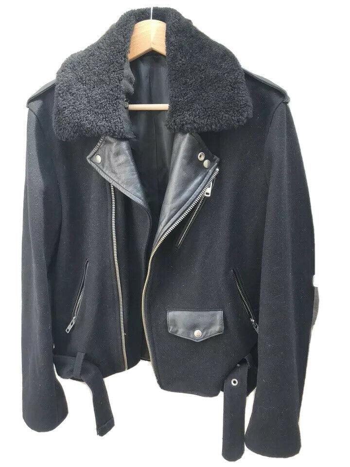 Sandro Melton Wool Biker Jacket  - Fur Collar Size S