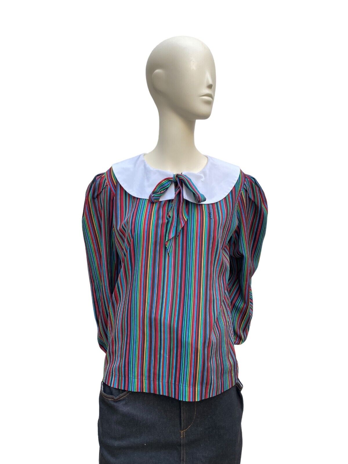 Silk Striped Blouse  Peter Pan Collar