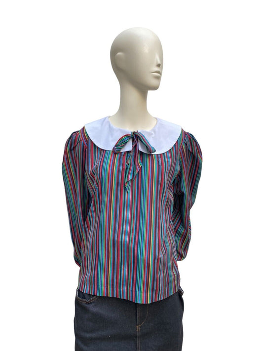 Silk Striped Blouse  Peter Pan Collar