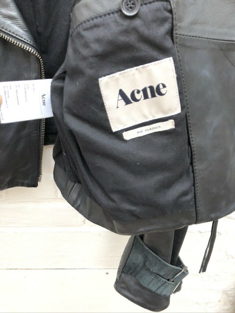 Acne Studios BLACK BIKER LEATHER JACKET COAT Size M